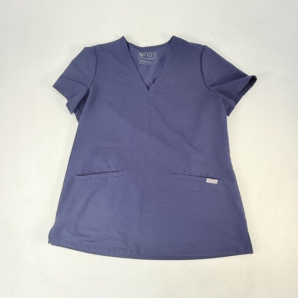 Figs Casma Scrub Top Women Small Navy Blue Two Pockets V-Neck FW1100 PO 1290